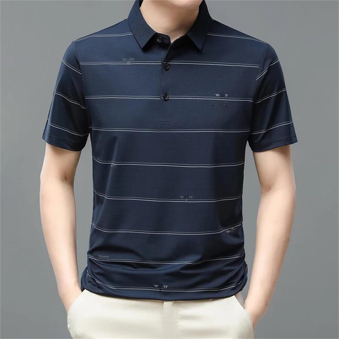 Disimlarl Maglietta da uomo casual da ufficio, per tutti i giorni, a righe, con risvolto, pullover da lavoro