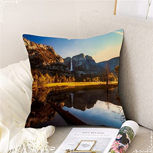 Dsnyu Sofakissenbezug Vintage, Wasserfall-Baum-See Sofakissenbezug 45x45CM, Braun Gelb Leinen Dekokissen Deko für Auto, Schlafzimmer – Bild 4