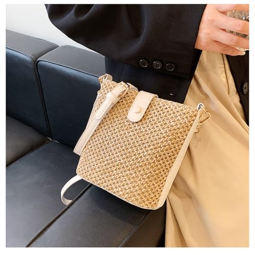 Image of Women 2026 Summer Purse Straw Woven Cross Body Bucket Bag Trendy Shoulder Handbag Casual Tote Travel Beach