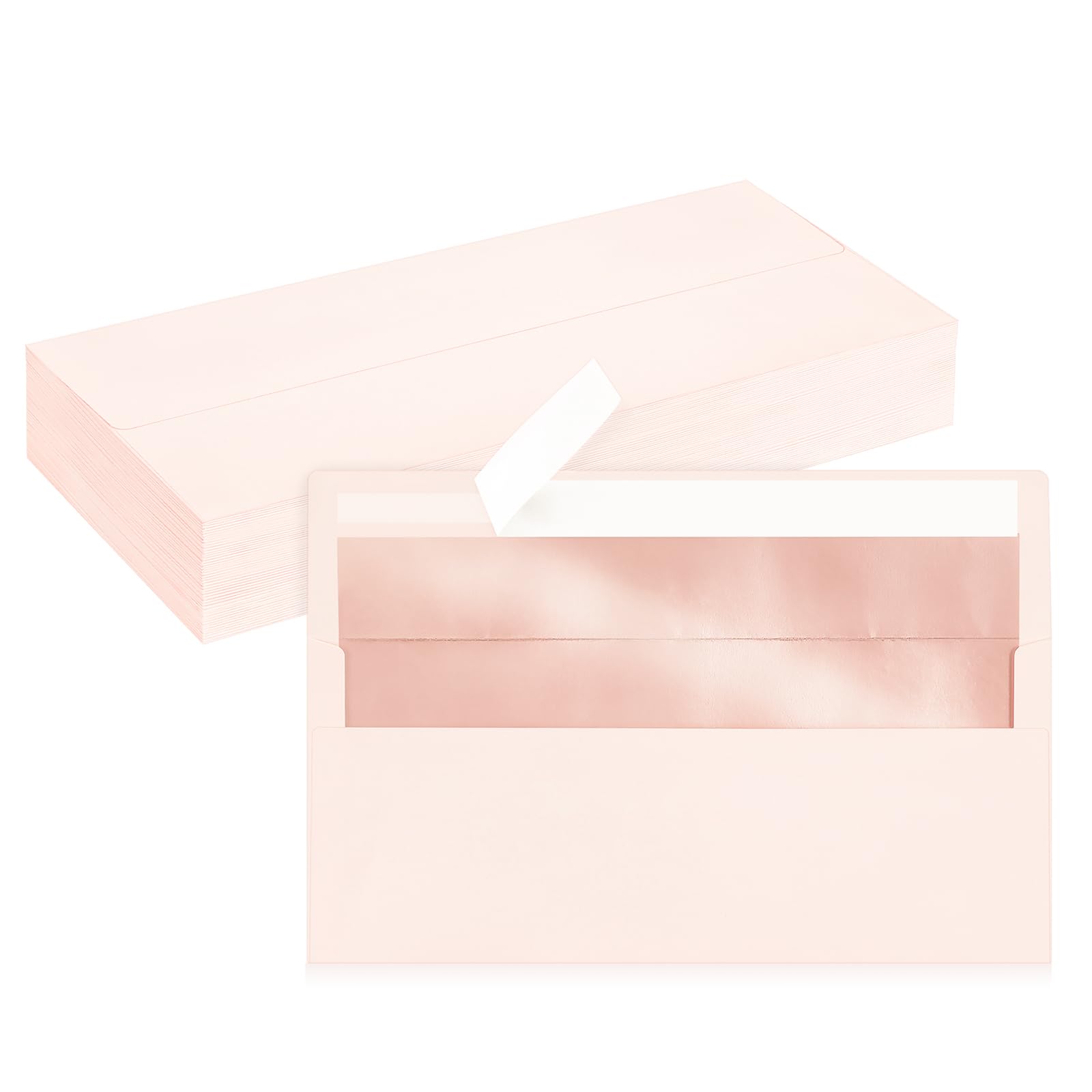 LIKAJON 50 Pack #10 Blush Pink Business Envelopes with Metallic Rose Gold Foil Lining, Standard Letter Size Mailing Envelopes Self Seal for Checks