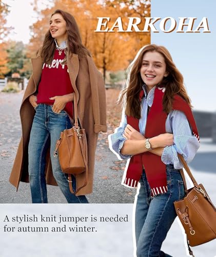 Image of EARKOHA Women's Casual Mock Neck Ribbed Sweater Pullover 2026 Fall Long Sleeve Print Fair Isle Sweater Top