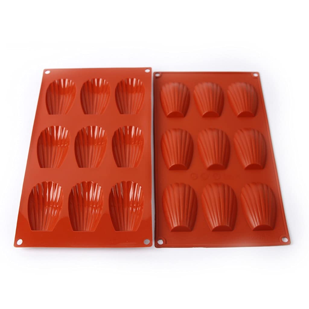 Cookie 9 Cavity Madeleine 2 Piece Silicone Baking Mold,DIY Non Stick Baking Supplies,for Mousse Pudd