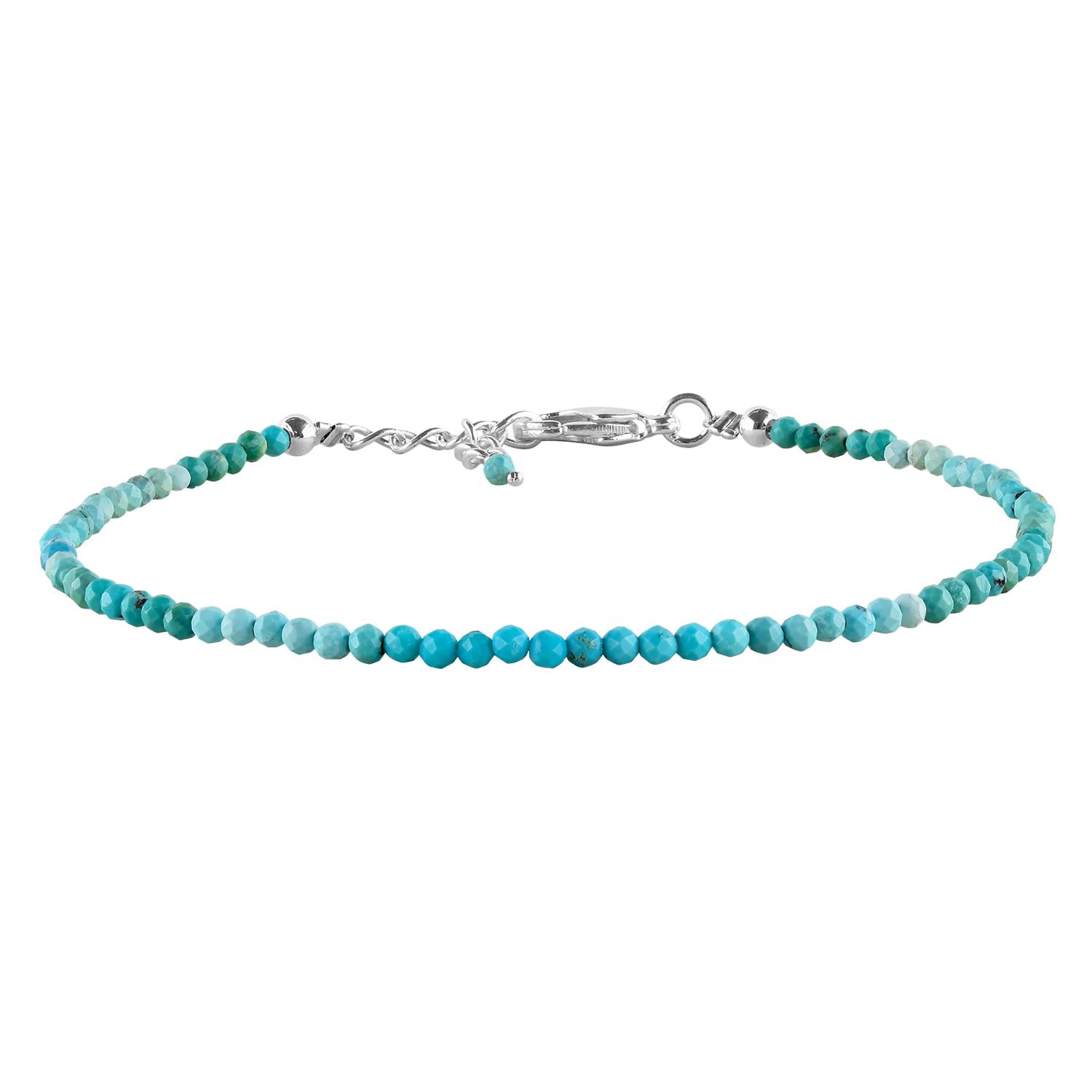 YANARAReal Turquoise Bracelet For Women Genuine Gemstone, Natural Birthstone, Handmade Simple Bracelet, Gorgeous Micro Beads Chakra Jewelry, Crystals in Silver Plated Chain 8 inch