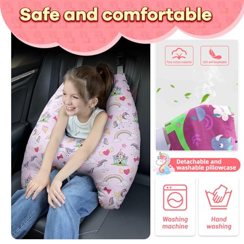 OHAANYY Schlafkissen Auto Kinder, Reisekissen Kinder Auto, Baumwolle Abnehmbarer & Waschbarer Bezug, Weich & Bequem, Ideal für Autofahrten mit Kindern