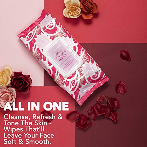 Body Prescriptions Rose Water and Honey Face Wipes & Makeup Remover Wipes - 2 Pack (60 Count Each) of Gentle Facial Cleansing Wipes – Flip Top Pack