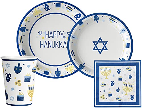 Happyhanukkahtablewarepackdisposablepaperplatesnapkinsandcupssetfor20  Urban Country Home Decor Happy hanukkah tableware pack disposable paper plates napkins and cups set for 20  urban country home decor
