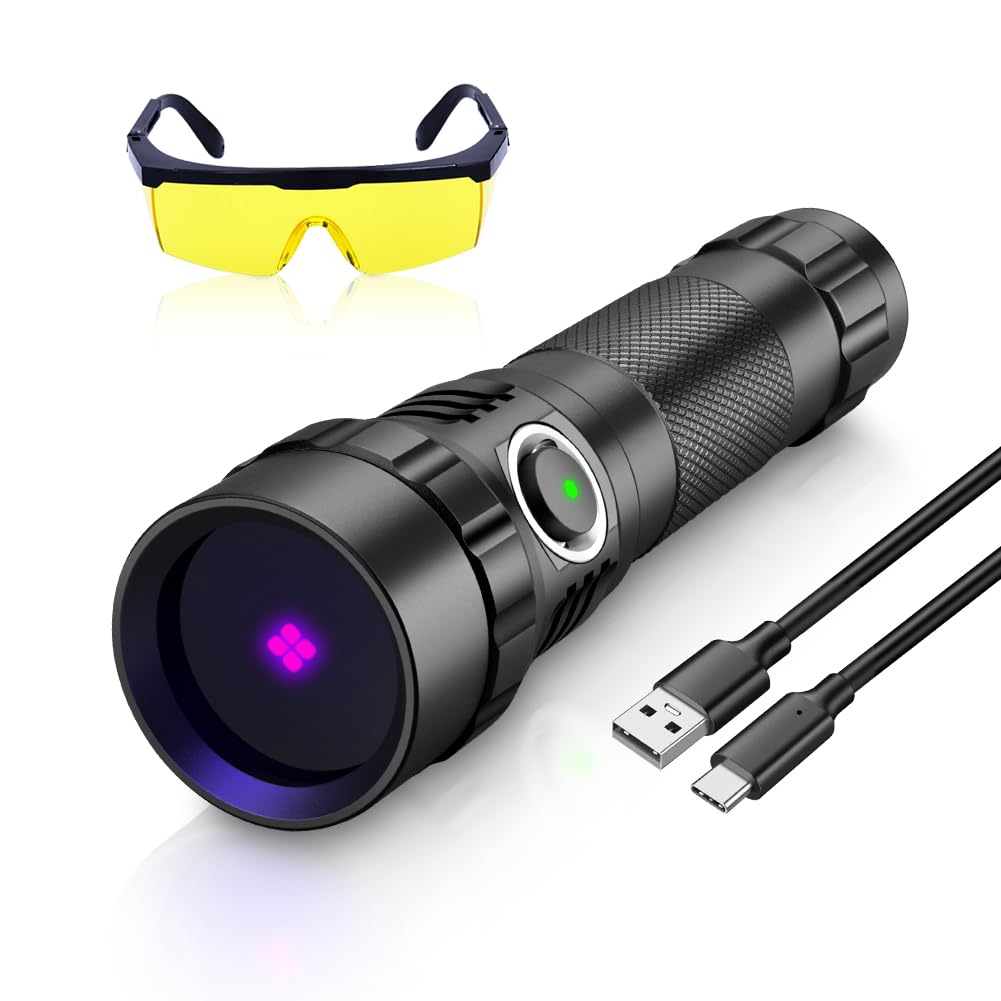 UniqueFire 501B-Pro 365nm UV Black Light Flashlight, High Power 10W USB-C Rechargeable UV Resin Light, 2 Mode LED Handheld Uv Flashlights for