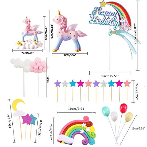 MOVINPE-Unicorn-Cake-Topper-2-Magic-Unicorns-Sculpture-1-Rainbow-1-Happy-Birthday-Banner-2-Cloud-4-Balloon-12-Stars-1-Moon-Cake-Decoration-For-Girl-Kid-Women-Birthday-Party