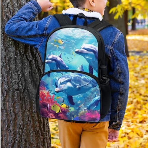Kids Backpack Set 3 in 1 School Bag Set for Girls Boys Ocean Dolphin Backpack for Kids 5-7 with Lunch Box Pencil Case Camping Travel Bag Set2