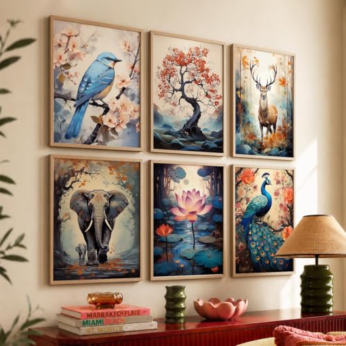 Image of Kotart Premium Digital Traditional Art Paintings with Frame for Home Decor | Painting for Wall Decoration | Wall Painting for Living Room Bedroom Hotel Wall Decor | Pack of 6 (13x17, wall decor for living room)
