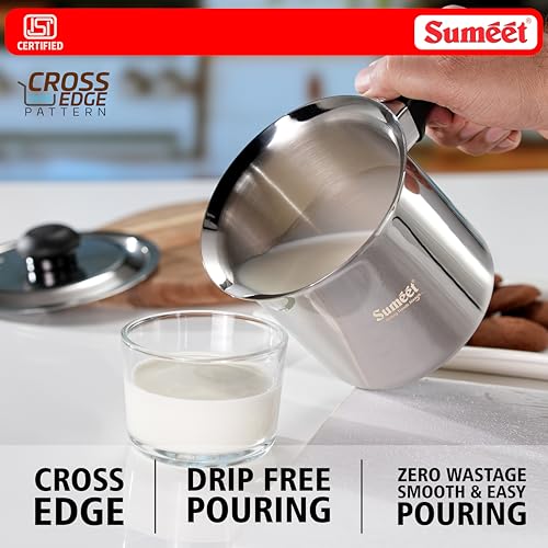 Image of Sumeet ISI Certified HeavyPly Premium Stainless Steel Cross Edge Induction & Gas Stove Friendly Milk /Tea /Coffee Maker /Warmer with Lid - 1750ml