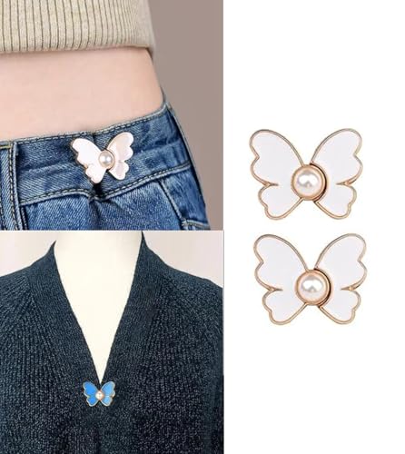Image of ZURATO Adjustable Buttons for Loose Jeans Pant Tightener Clip, Detachable Waist Buckles for Loose Jeans for Women, No Sew and No Tools Detachable Decorative Waist Buckle (Off-White, Pack of 2)