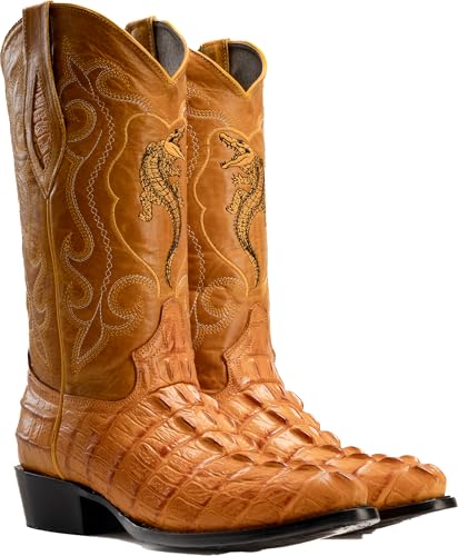 Joe Boots 904 Classic Mens Western Boot Exotic Caiman Print Genuine Leather J Toe Leather Sole