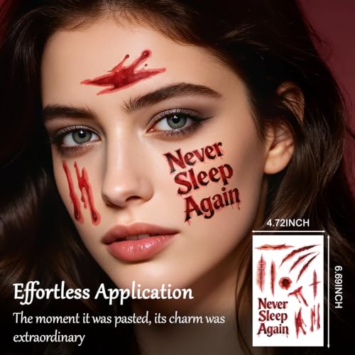 Halloween Fake Blood Makeup, Face Scars Temporary Tattoos for Women Adults - image 3