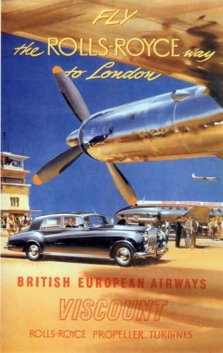 Fly the Rolls Royce Way British European Aviation Travel Tourism Poster Vintage