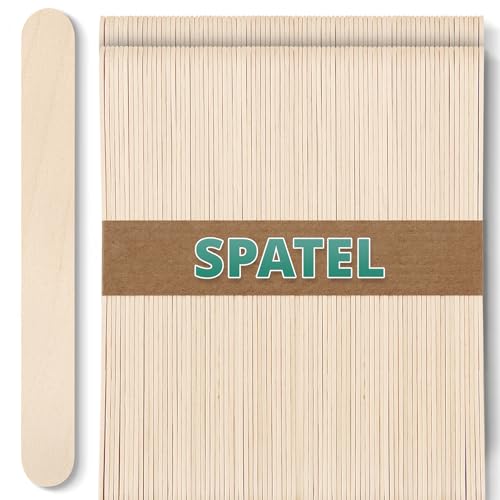 Spatel aus Holz 100 Holzspatel – Eisstiele Holzstäbchen – Bastelstäbchen aus Holz – Glatte Stäbchen für DIY, Eis & Kreativprojekte – Auch als Kosmetikspatel & Wachsspatel verwendbar - waxing