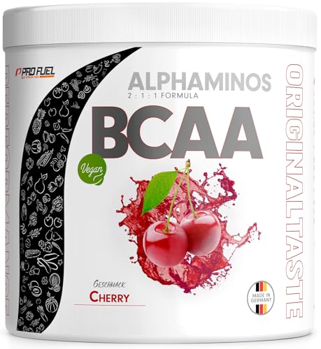 BCAA Pulver 300g KIRSCHE - Alphaminos BCAA 2:1:1 Drink mit 8000 mg B.C.A.A. - unfassbar leckerer Geschmack, Essentielle Aminosäuren Leucin, Isoleucin & Valin - vegan - laborgeprüft mit Zertifikat