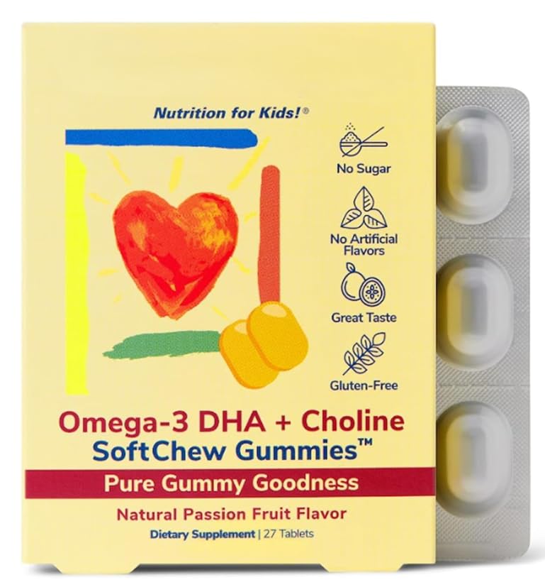 Nutrition for Kids, gomitas masticables Omega 3 DHASoft, sabor a fruta de la pasión, 27 tabletas