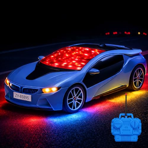 Image of Blue Remote Control Car Toy, RC Racing Vehicle for Children, High Speed, 3D LED Light Car, Kids Battery Car, RC for Boys & Girls Age 3+, Toys for Kids, Birthday Gift for Boys and Girls