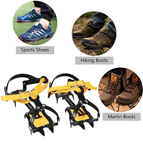 1 Par de empuñaduras de hielo, 10 dientes, antideslizante, trineos de tracción de nieve para nieve, crampones con llave hexagonal, bolsa de paquete para escalada, senderismo, caza