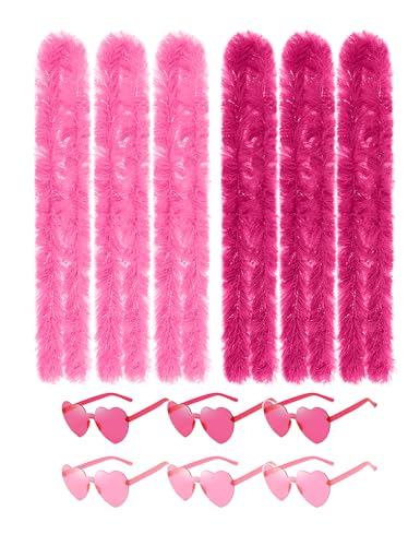 12Pcs Colorful Fancy Dress Feather Boa Set 6.6ft Feather Boa with Heart Rimless Sunglasses for Women Artificial Fluffy Boa Decorations wit for Dancing Wedding Party Cosplay Halloween