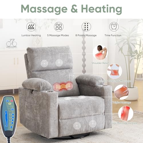 Sillón reclinable con masaje Chenille Gris miniatura 4