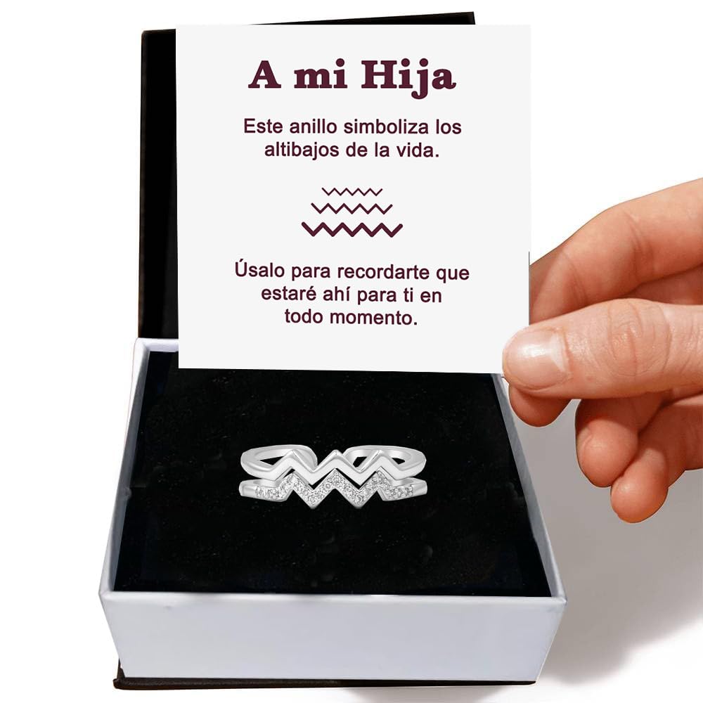 Bramart Anillo Mujer A mi Hija para Hijas Mujeres Chicas en Plata de Ley 925 Inspiracional y de Motivación Altos y Bajos Ajustable - Caja con DEDICATORIA incluida