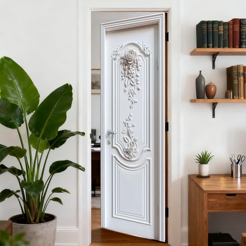 Image of Nuxovilar White Floral Door Stickers Peel Stick PVC 30.3x78.7 in