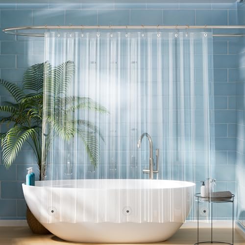 Titanker Short Shower Curtain Liner 72x65 Clear PEVA Shower Liner Lightweight Waterproof Shower Curtains for Bathroom with Magnets and Rustproof Grommet Holes