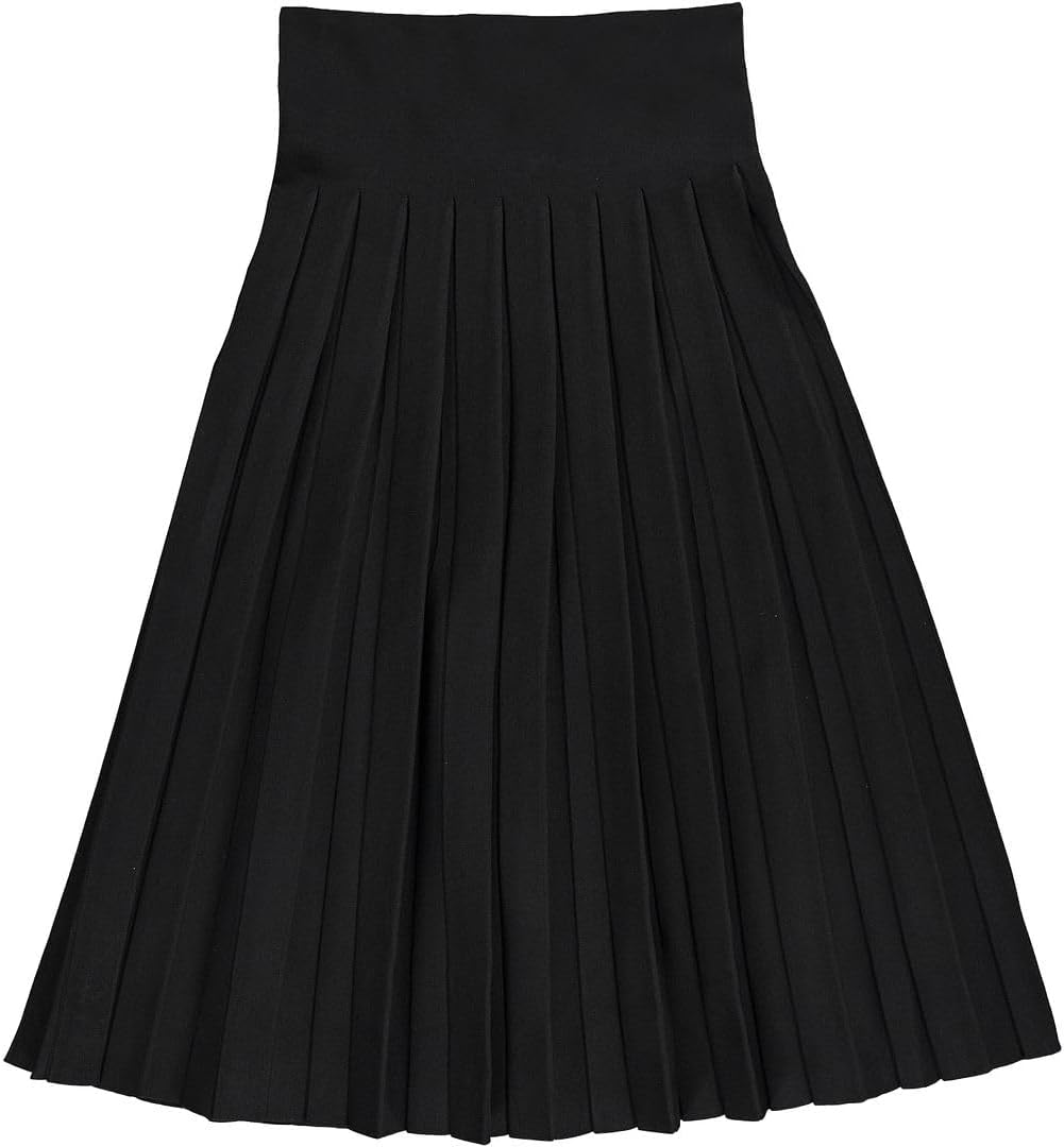 Women’s Cotton Pleated Midi Length Fine Knit Skirt- Elastic Waist Office Pleated Skirt