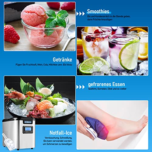 Cecaylie Eiswürfelbereiter 150W Eiswürfelmaschine Edelstahl Ice Maker 12kg 24h 3 Würfelgrößen 2.2 Liter Wassertank mit… – Bild 7