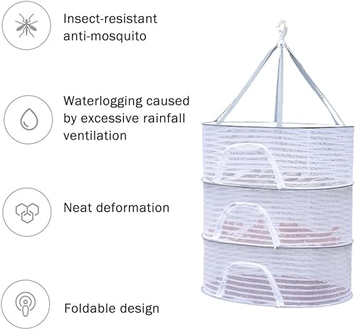 Miniatura 6 de KASCLINO Rejilla de secado de hierbas de 3 capas para colgar, rejilla colgante para secadora de hierbas plegable con cremallera, para brotes,