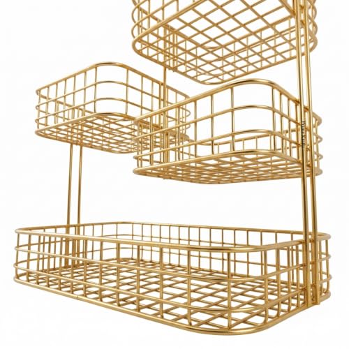 Image of 4 Tier Fruit Basket for Kitchen | Space Saving Decorative Kitchen Organizer | Multi-Layer Dining Table Organizer for Fruits, Snacks & Jars (4 Tier - Gold)