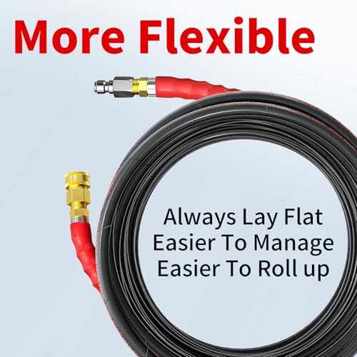 Heliwoo Pressure Washer Hose 75FT, 4200PSI High Tensile Wire Braid Kink Resistant Power Washer Extension Hose, 1/4" Flexible Replacement Hose with M22-14mm Brass Swivel Thread and 3/8 Quick Connect — view 6