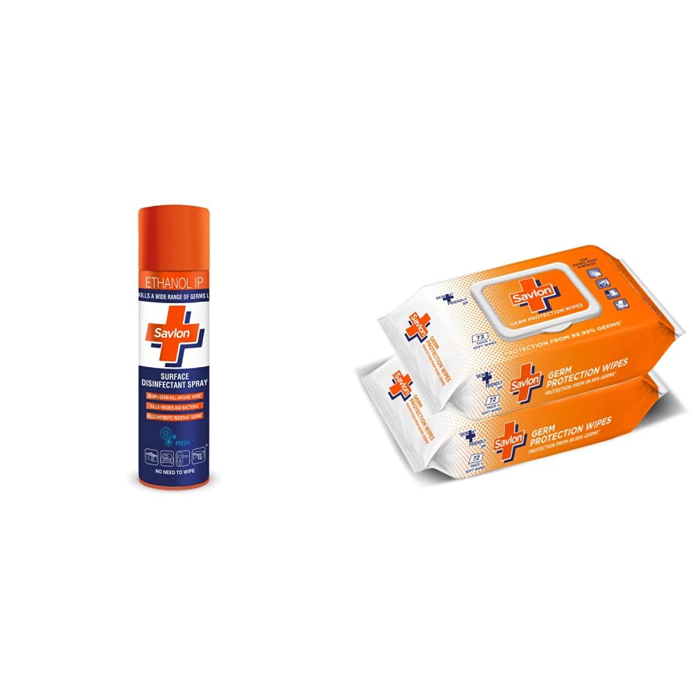 Savlon Surface Disinfectant Spray Sanitizer, Germ Protection on Hard & Soft Surfaces, 170g (230ml) & Germ Protection Wipes - 72s Pack (Pack of 2) (B0937K9Z92) Amazon Price History, Amazon Price Tracker
