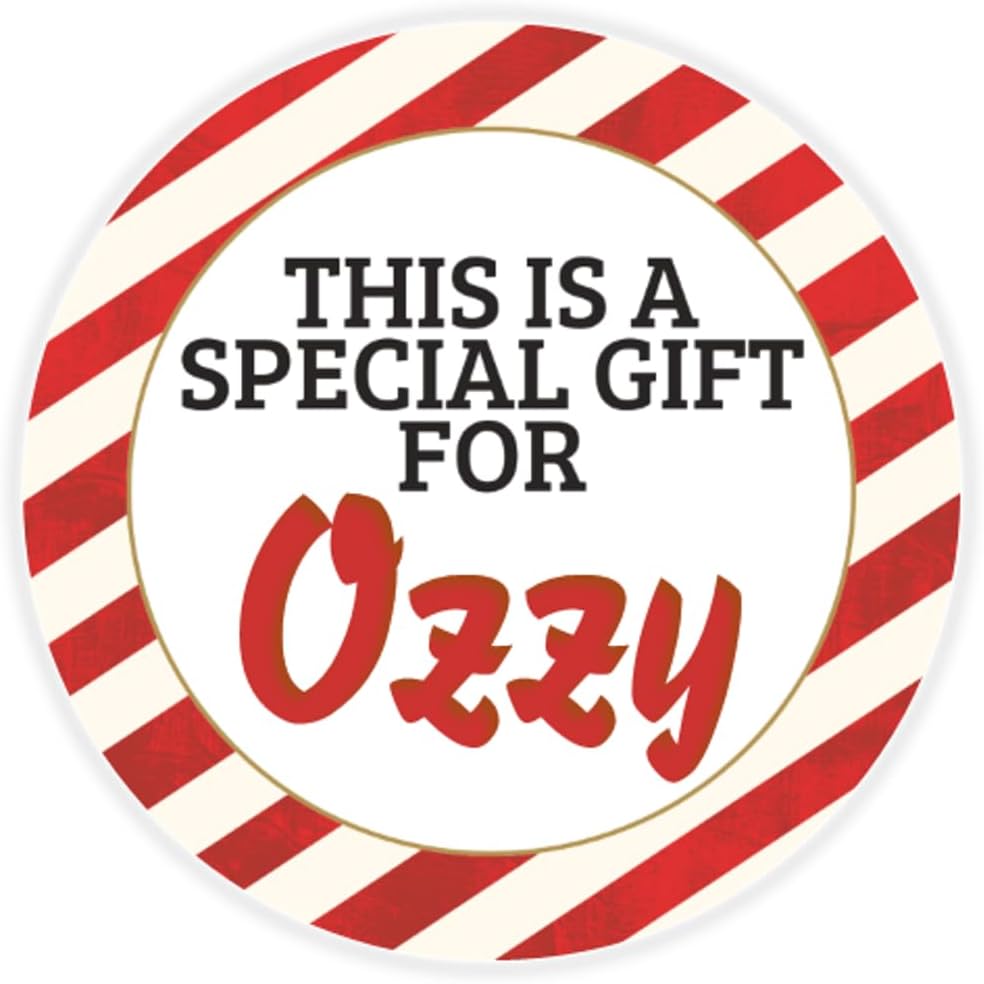 This is a Gift for Ozzy - Circle Sticker Decal 3 Inch - Candy Cane Merry Christmas Gift Tag Present Tree Holiday Custom Name Santa Claus