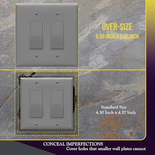 Image of ENERLITES 2-Gang Gray Oversize Decorator Switch Outlet Wall Plate Cover