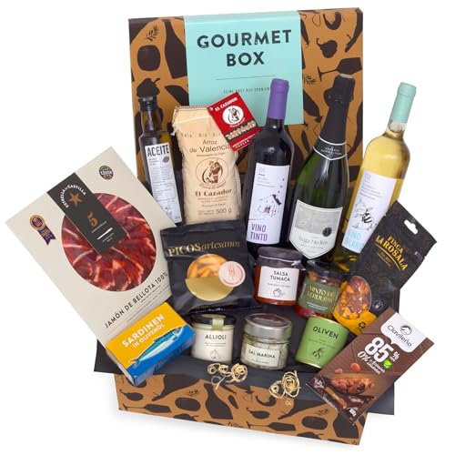 jamon.de Feinkost-Präsentkorb Gourmet mit Wein, Cava & spanischen Delikatessen - Geschenkkorb für Feinschmecker & Freunde der mediterranen Küche