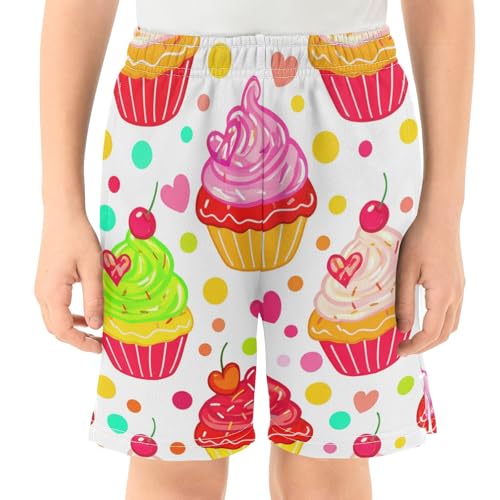 J JOYSAY Cupcake Heart Confetti White Boys Athletic Shorts Kids Youth Casual Shotrs with Elastic Waistband Pockets2