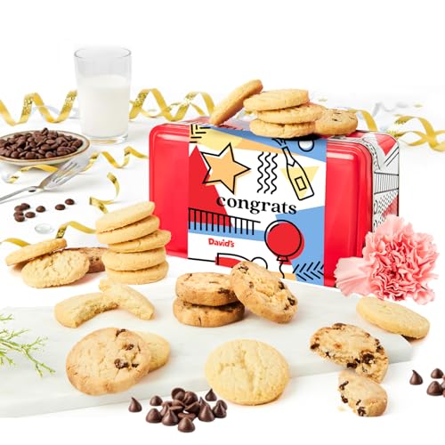 David’s Cookies Congratulations Shortbread Cookies Gift Tin – Original Pure Butter and Chocolate Chip Shortbreads in Sweet Sampler – Gourmet Dessert Bakery Gift for Celebrations and Special Occasions