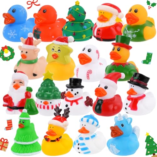 18pcs Christmas Mini Rubber Ducks Toys Bath Duck Bulk Float Duck Baby Showers Accessories Bath Toys for Kids Christmas Birthday Party Favors Gift Classroom Summer Beach Pool Party Games
