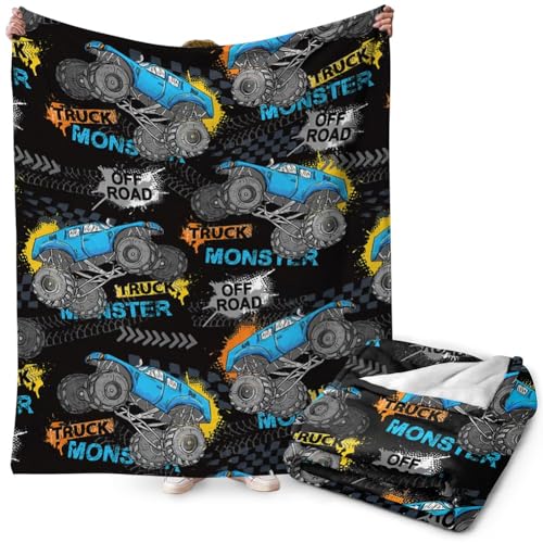FYDZBSL Monster Tuck Dibujos Animados Manta, Manta Infantil Acogedora de Franela Material Suave Cartoon 100X150CM