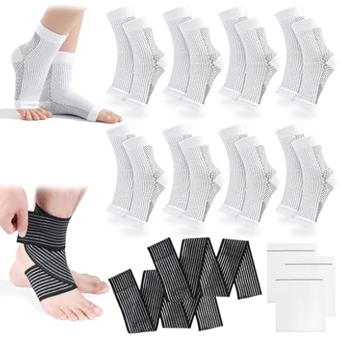 FULANDL 8 Pairs Neuropathy Socks with 2 Ankle Wraps Support, Toeless Compression Socks for Women and Men, Ankle Support Brace Foot Sleeves for Soothe Pain Relief Plantar Fasciitis (XXL) Cover