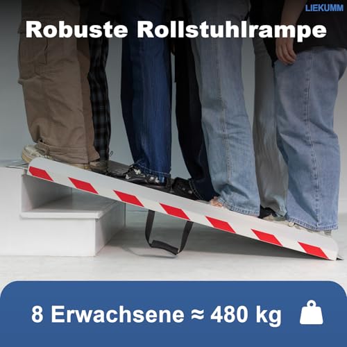 LIEKUMM Rollstuhlrampe 127 cm, 85 cm Verbreitert Rollstuhlrampe für Treppen, 400 kg Tragkraft Aluminium Rampe für Rollstuhl, Stufen, Bordsteine, Schwellenrampe für Elektro-Rollstuhl, Kinderwagen