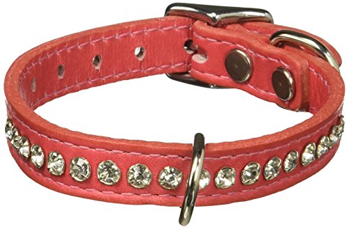 Image of Signature Leather Crystal Dog Collar, Salmon Solid Grain Leather, Fits 7.5 inch-9.5 inch Neck Size, 12 inch Overall Length