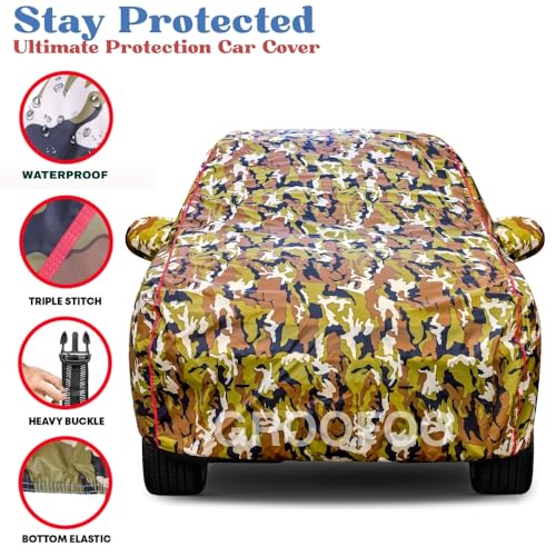 Image of GROOFOO Car Cover Compatible with Maruti Suzuki Fronx | Camouflage, Waterproof, Dustproof, UV Protection | Military Jungle Design | Custom Fit, Triple Stitched | All Weather Body Cover