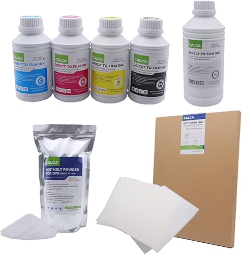 Paquete de suministro de inicio A3 DTF, 16.9 fl oz CMYK, tinta DTF de 1 litro, polvo de 2.2 libras, película de hoja A3, para impresoras DTF
