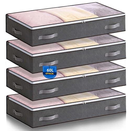 Boic 4 Stück Unterbett Aufbewahrungsbox, 60L Unterbettkommode Faltbare – Ansicht 1