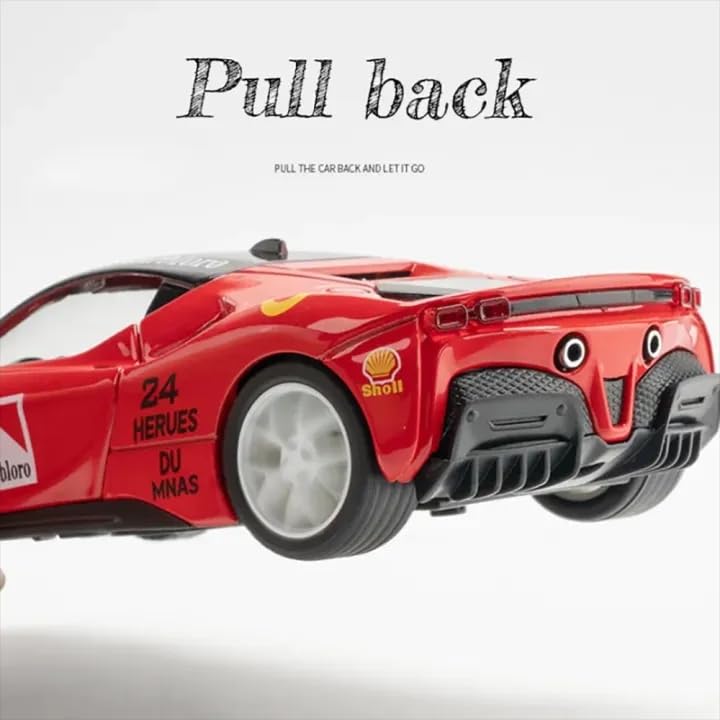 Image of Alokik Enterprise 1:32 Marbloro Ferrari SF90 Sport Die-cast Metal Pull Back Car with 2 Openable Doors with Lights and Sound Toy Decoration, Showpiece Car Best Gift Toys for Kids 【Red】