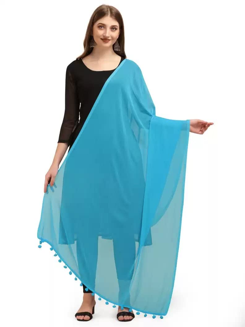 lereliable Women's Solid Chiffon Dupatta (LERELIABLE_Firozi Blue_2.25 Meters)-picture-57